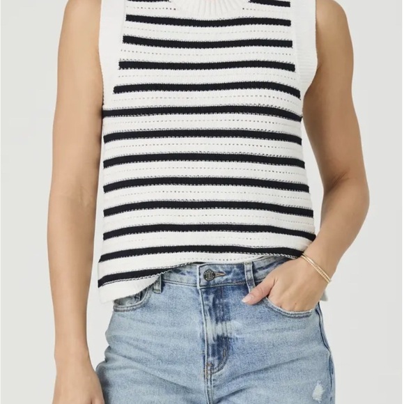 NWT French Connection Mozart Stripe Sleeveless Cotton Sweater Vest sz L - Picture 7 of 8